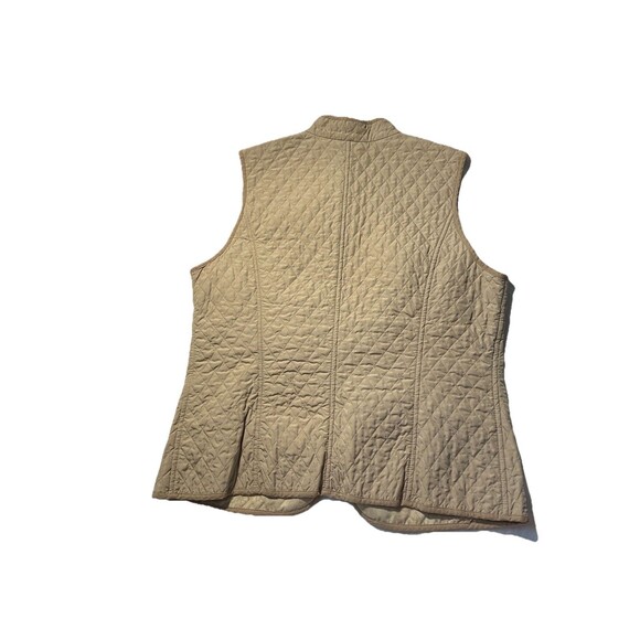 Talbots Petite Vest Size L Quilted Beige Zipper Pockets Cotton Blend - Picture 3 of 5